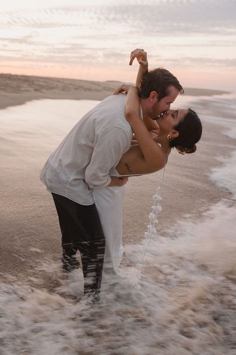 Tips for Perfect Beach Engagement Photos | Chloe Marie Photography | Should you send your photographer inspiration for your beach engagement photos? Yes! Based on the photos Sarah was sending me as inspiration for their beach engagement photos, I could tell that she really enjoyed the more joyful kind of shots with lots of movement and play. You can find more inspiration for your photoshoot when you click this pin! Beach Water Wedding Photos, Beach Couple Engagement Photos, Engagement Photos Inspo Beach, Elegant Beach Engagement Photos, Timeless Engagement Photos Beach, Cancun Engagement Photos, Beach Photoshoot Film, Beach Engagement Shoot Ideas, Tulum Engagement Photos