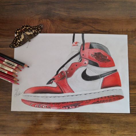 Air Jordan Shoes Drawing, Realistic Shoe Drawing, Christmas Present Drawing, Pencil Colour Painting, Present Drawing, Fashion Illustration Shoes, Sneakers Drawing, Air Jordans Women, Pen Art Work