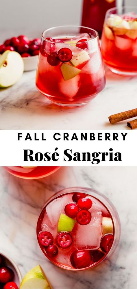 Rose Wine Sangria, Thanksgiving Sangria, Fall Sangria Recipes, Cranberry Sangria, Apple Cider Sangria, Rose Sangria, Fall Cocktail, Cranberry Cocktail, Sangria Recipe