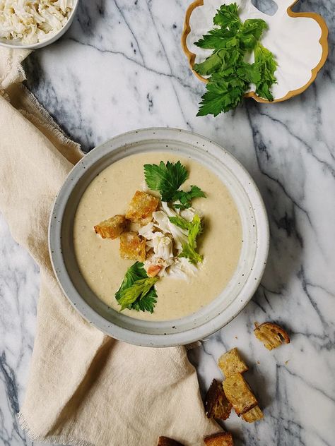 Celery and crab make for a perfect pair in this simple but oh-so-comforting soup finished with homemade sourdough croutons. Get the recipe at HannahBerryMakes.com Erin French, Sourdough Croutons, How To Make Croutons, Lost Kitchen, Cream Of Celery, Homemade Sourdough, Country Recipes, Fall Soup Recipes, Dungeness Crab