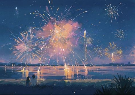 How To Draw Fireworks, Firework Painting, Fireworks Art, Background Drawing, Rainbow Aesthetic, Fantasy Places, Arte Inspo, Landscape Illustration, Pretty Art