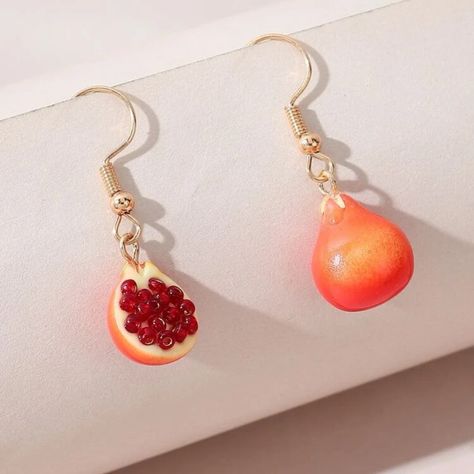 Pomegranate Fruit Drop Earrings New Never Worn Summery Style Lightweight And Comfortable Lead-Free For Sensitive Skin Bundle Jewelry And Save $$$! Bundle And Send Me An Offer! Same/Next Day Shipping! Tags Earring Trendy Girly Aesthetic Fun A Pastel Quirky Silly Friend Jewelry B-A Unique Pearl Drop Silver Charms Y2k Pendant Dainty Cute Dangle Studs Posts Necklace Funky Pomegranate Fruit Charm Fimo, Silly Earrings, Pomegranate Earrings, Pomegranate Jewelry, Weird Jewelry, Fruit Jewelry, Friend Jewelry, Asymmetrical Earrings, Fruit Earrings