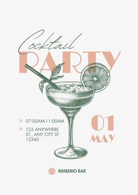 Templates 25 Birthday Invitations, Cocktail Birthday Party Ideas, Cocktail Party Invite Template, Birthday Invite Ideas, Cocktail Party Poster, Minimalist Design Graphic, Cocktails Invitation, Birthday Invitations Ideas, Bar Invitation