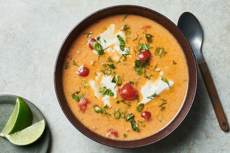 Brothy Thai Curry With Silken Tofu and Herbs Recipe Broths Soups, Nyt Recipes, Bean Cakes, Silken Tofu, Kitchen Witchery, Coconut Milk Curry, Herb Recipes, Red Curry Paste, Broth Recipes