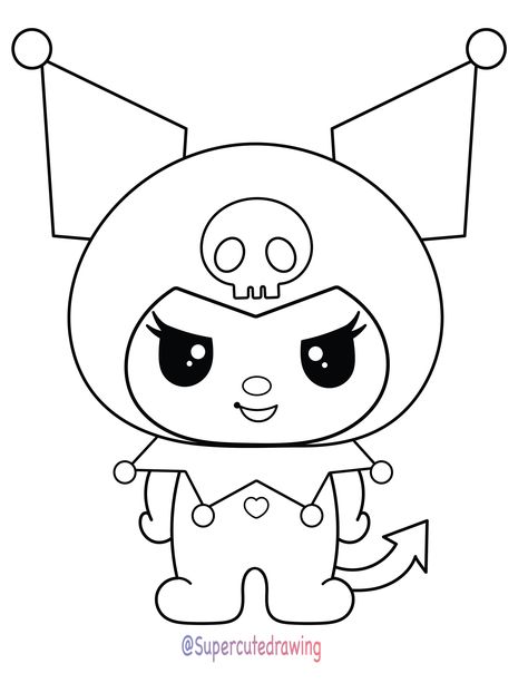 Kuromi Drawing Easy, Kuromi Outline, Kuromi Coloring Page, Sanrio Coloring, Turkey Disguise Project, Felt Doll Patterns, Turkey Disguise, Hello Kitty Crafts, Hello Kitty Friends