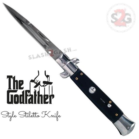 Godfather Stiletto Automatic Knife Classic Switchblade - Black Godfather Knife, Mafia Style, Stiletto Knife, Switchblade Knife, Trench Knife, Italian Mafia, Boot Knife, Knuckle Duster, Great Knife