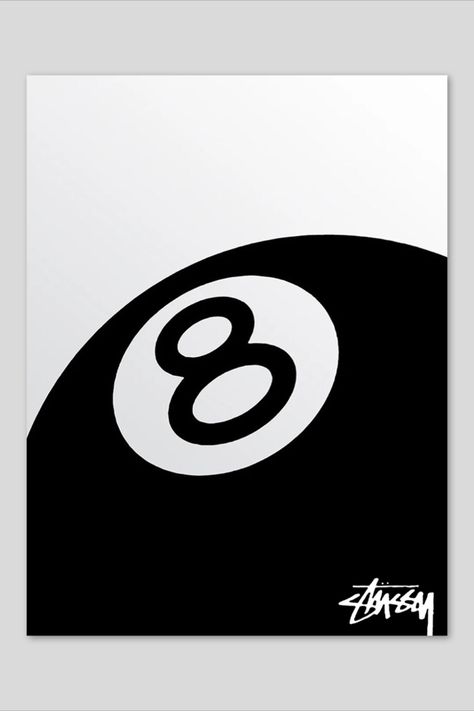 8 Ball Picture, Things To Print Out For Your Room Black And White, 8 Ball Canvas Painting, Magic 8 Ball Painting, Eight Ball Drawing, Eight Ball Painting, 8 Ball Painting On Canvas, Stussy Painting, Stussy Drawing