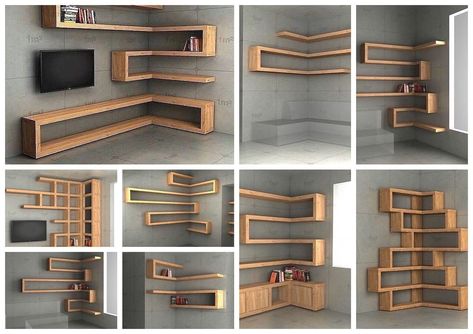 Functional Fashion Floating Shelves for Every Room Wall Corner Shelves, Corner Shelf Design, House Interior Ideas, Interior Design House, Home Decor Shelves, Shelving Design, Home Library Design, Wall Shelves Design, Smart Home Design