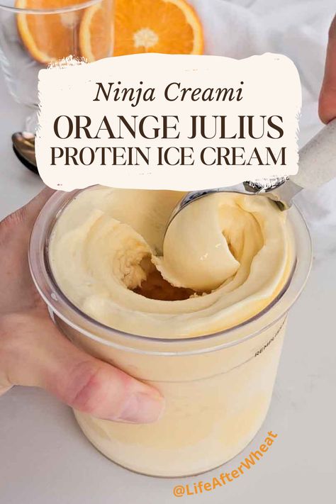 Breakfast: MADE! This orange julius protein ice cream is super easy to make in the Ninja Creami, is packed with protein and potassium, and is SO creamy and good! You'll love that it has no added sugar and is a healthy, high protein breakfast you can make anytime! Creami Recipies, Ice Cream Maker Recipes Healthy, Ninja Creamy, Ninja Ice Cream Recipe, Protein Ice Cream Recipe, Protein Ice Cream Recipes, Pumpkin Pie Ice Cream, Dairy Free Protein, Healthy Ice Cream Recipes