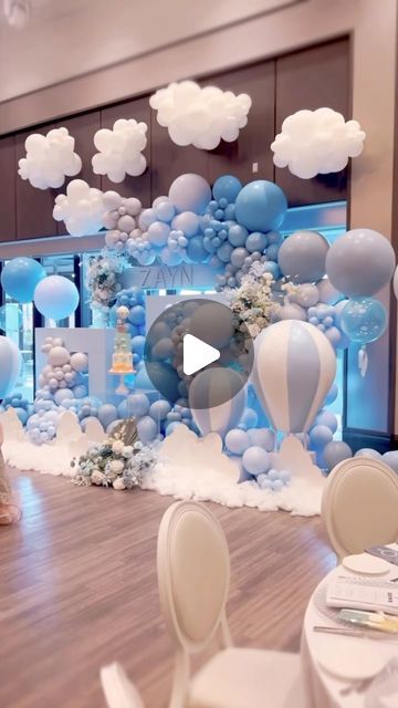 Winter Balloon Decor, Birthday Decoration Ideas For Boys, Heaven Sent Gender Reveal Ideas, Baby Boy Themes For Showers, Balloon Arch Clouds, Luxury Baby Shower Ideas Boy, Baby Blue Balloon Arch, Star And Moon Baby Shower Ideas, Cloud Theme Balloon Garland