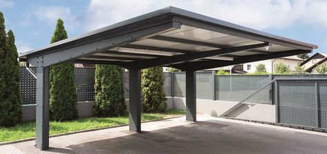 Console carport roofs - elegant design of carports Cantilever Carport Architecture, Canterlever Carport, Carporch Design Modern, Canopy Carport Design, Car Porch Design Modern, Car Port Design, Modern Carport Designs, Freestanding Carport, Cantilever Carport