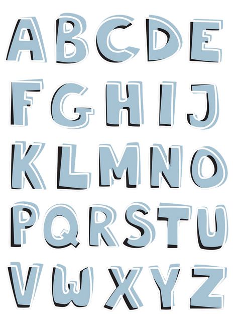 Blue Font Aesthetic, Letter Stickers Aesthetic, Font Angka Aesthetic, Abjad Lettering A-z, Blue Alphabet Letters, Letter Collage, Scrapbook Fonts, Scrapbook Letters, Caps Font