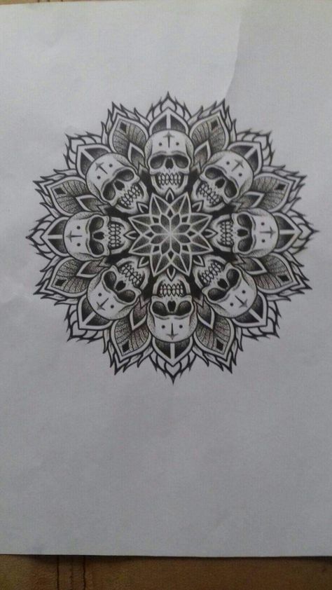 Mandela Head Tattoos, Skull Mandela Tattoo, Mandela Knee Tattoo, Creepy Mandala Tattoo, Skull Mandala Design, Skull And Mandala Tattoo Design, Creepy Mandala, Geometric Skull Tattoo Design, Skull Elbow Tattoo