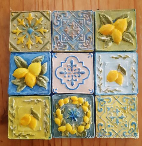 Stamperia soft mould Blue Dreams with Stamperia acrylic paints. Air dry clay Stamperia Blue Dream, Clay On Canvas Air Dry, Air Dry Clay Tiles, Air Dry Clay On Canvas, Air Dry Clay Painting, Clay Relief, Relief Tiles, Clay Workshop, Drawing Prompts