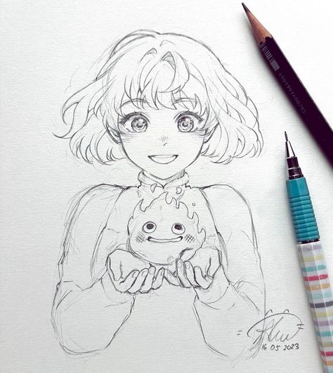 Howls Moving Castle Sketch, Howls Moving Castle Drawing, Amine Drawings, Castle Sketch, Girls Drawing, Castle Drawing, Tools Drawing, Studio Ghibli Art, Art Tools Drawing