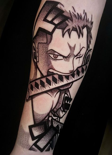 Zoro Wano Tattoo, Roronoa Zoro Tattoo Design, Zoro Tattoo Design, Roronoa Zoro Tattoo, Zoro Tattoo, Tattoo Design Stencil, Zoro Wano, Gamer Tattoos, Piece Tattoo