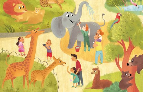 Big Book of First Words on Behance Rumi Books, Zoo Drawing, Fairy Lanterns, First Words, Ancient Animals, Picture Books Illustration, Childrens Books Illustrations, Book Projects, Animal Cards