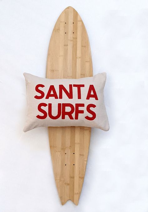 Outdoor Reindeer, California Christmas, Surfing Santa, Boho Christmas Decor, Nautical Crafts, Beachy Christmas, Surf Decor, Beach Pillows, Santa Decorations