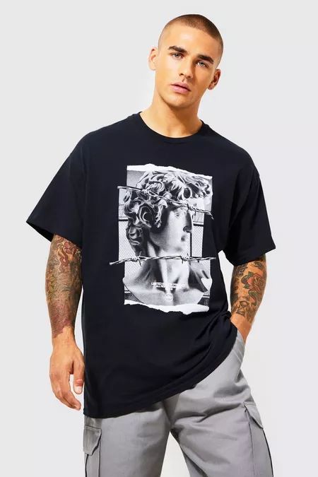 Men's Printed T-shirts | Mens Graphic T-shirts | boohoo UK Mens Printed T Shirts, Light Layers, Black And White Shirt, Plain Tees, Printed T Shirts, Men's Graphic T Shirt, Tee Shirt Print, Streetwear Tshirt, Oversized Top