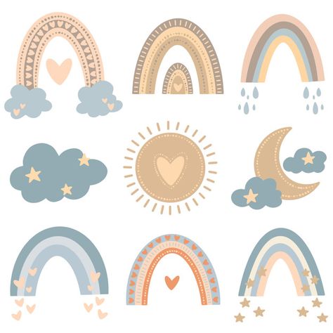 Boho Background, Heart Kids, Scandinavian Pattern, Watercolor Feather, Flat Vector, Boho Rainbow, Pastel Rainbow, Vector Pattern, Premium Vector