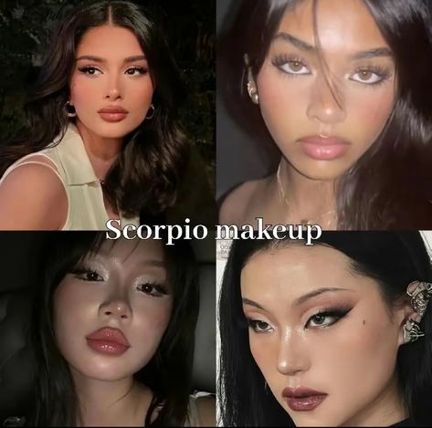 Dressing Like Your Venus Sign Scorpio, Moon In Scorpio Aesthetic, Scorpio Moon Aesthetic Outfit, Scorpion Hairstyle, Lilith In Scorpio Outfits, Scorpio Makeup Aesthetic, Different Types Of Makeup Styles, Scorpio Venus Makeup, Venus In Scorpio Style Aesthetic