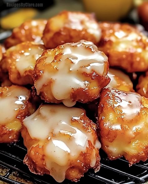 Warm Baked Apple Fritters, Fried Apple Fritters Recipe, Apple Fritters Yeast Dough, Air Fry Apple Fritters, Apple Fritter Cookies, Baked Apple Fritter Bites, Big Apple Fritters, Apple Fritters Baked, Baked Apple Fritters Recipe