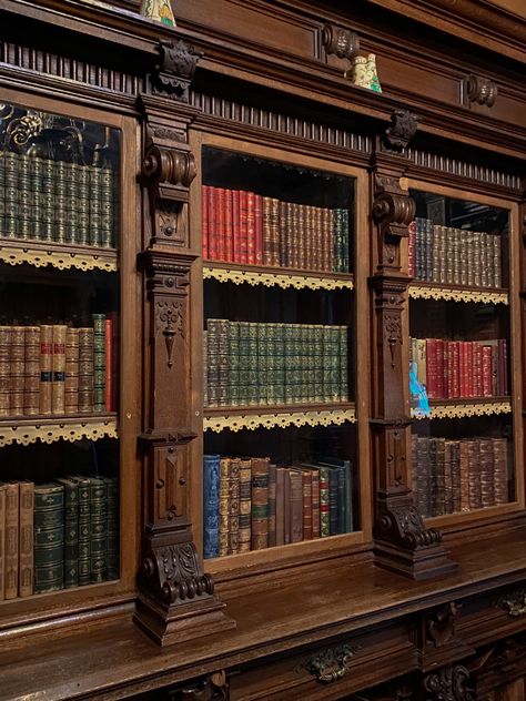 Bookshelf Old Aesthetic, Old Fashioned Bookshelves, Old English Library Study, 1800s Library, Victorian Library Study, Victorian Bookshelf, Old Bookshelf, Baroque Interior Design, Vintage Mansion