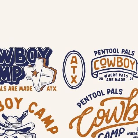 Illustrator & Graphic Designer on Instagram: "Respect for @pentoolpals who has provided a space to share and inspire other illustrators artist there. 👏

We present "Cowboy Camp" to take part in this week's challenge there. Bringing a Texas feel combined with our expertise in creating Retro Mascot Illustrations.

Enjoy, pals! 🎉

#VeryImportantPal #PentoolPals 
#retromascotillustration #retromascot #vintageillustration #badgedesign" Cowboy Branding, Modern Western Graphic Design, Cowboy Logo Design, Funky Graphic Design, Cowboy Graphic Design, Rodeo Graphic Design, Western Graphic Design, Cowboy Camp, Cowboy Illustration