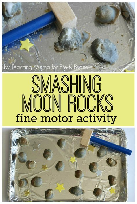 Moon Rocks Fine Motor Activity - fun activity with smashing! Don't know a child who wouldn't love it! Space Activities Preschool, Outer Space Activities, Space Lesson Plans, Planets Activities, Space Theme Preschool, Space Activities For Kids, Moon Activities, Space Lessons, Space Preschool