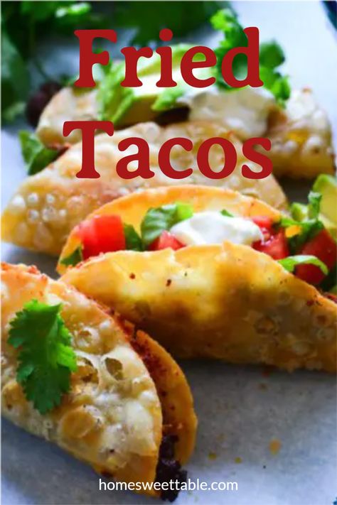 Fried Tacos Recipe, Deep Fried Tacos, Taco Recipes Ground Beef, Fried Tacos, Taco Toppings, Mexican Chicken Recipes, Mexican Tacos, Ground Beef Tacos, Mexican Food Recipes Easy