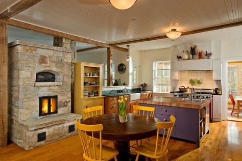 Kitchen Fireplace Remodeling Fireplace Ideas, Kitchen Fireplaces, Kitchen With Fireplace, Masonry Heater, Kitchen New York, Farmhouse Style Living Room, Rustic Farmhouse Kitchen, Kitchen Fireplace, Fireplace Remodel