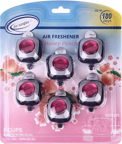 Amazon.com: Air Jungles Honey Peach Scent Car Air Freshener Clip, 6 Car Freshener Vent Clips, 4ml Each, Long Lasting Air Freshener for Car, Up to 180 Days Car Refresher Odor Eliminator : Automotive Car Refresher, Best Car Air Freshener, Peach Scent, New Car Smell, Home Air Fresheners, Car Vent Clip, Car Smell, Car Fragrance, Pet Odors