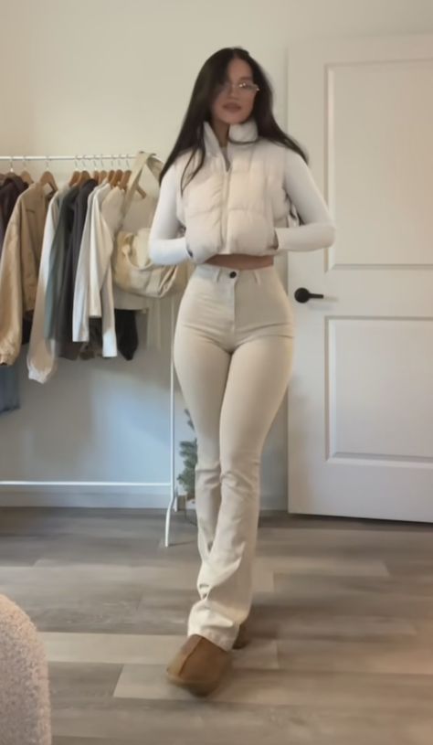 #fashion, #style, #outfitinspiration, #beauty Beige Flares Outfit, Beige Flare Jeans Outfit, Flared Pants Outfit Winter, Soft Baddie Outfits, Flare Pants Outfit Winter, Winter Baddie Outfits Casual, Flare Jeans Outfit Aesthetic, Girly Fall Outfits, Cute Winter Outfits Baddie