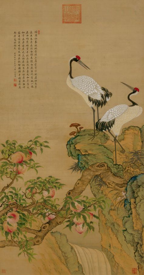 art, china, chinese art, chinese painting, gonbi painting, red-crowned crane, birds painting, chine, art chinois, peinture chinoise, gongbi, grue du Japan Red Crowned Crane, Crane Design, Art Chinois, Asian Painting, Art Japonais, Happy Paintings, Japanese Painting, Night Painting, Sumi E