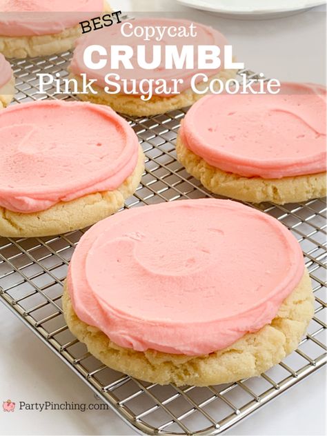 Crumbl Pink Sugar Cookie, Copycat Crumble, Pink Sugar Cookie Recipe, Ww Baking, Pink Sugar Cookies, Copycat Crumbl, Crumble Cookie Recipe, Chip Recipes, Crumble Cookie