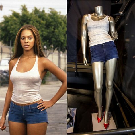 Beyoncè Crazy In Love Beyonce Shorts Outfit, Beyonce Iconic Looks 2000s, Beyonce Outfit Inspiration, Beyonce 2000 Outfits, Beyonce Crazy In Love Outfit, Beyonce Iconic Looks, Beyonce Outfits 2000s, Beyonce Look Alike, Concert Outfit Beyonce