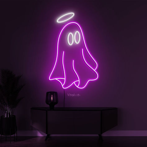 Ghost Neon Signs, Scary Bedroom, Pink Aesthetic Neon, Room Neon Lights, Neon Lights Wallpaper, Neon Lights Room, Neon Light Aesthetic, Name Neon Light, Island Interior, Lights Signs