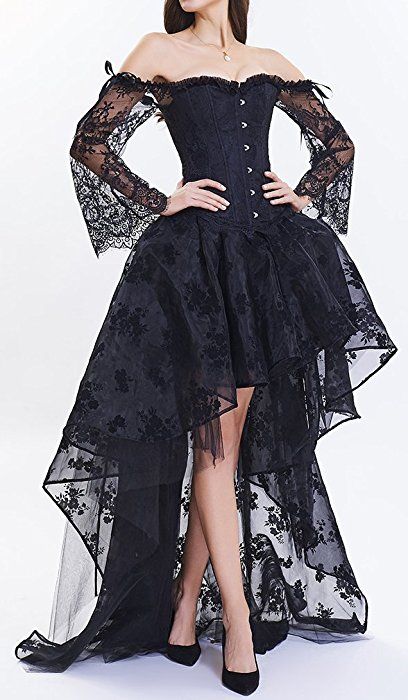 TDOLAH Damen Schwarz Korsagenkleid Gothic Taille Korset Lang Rock Hauch Bluse Mini Kleid Korsett kurz Partykleid Steampunk-Kostüm inkl. Rock und Korsett Top (M (EU34-36), 11708 schwarz): Amazon.de: Bekleidung Cosplay Plus Size, Corset Steampunk, Lace Corset Dress, Prom Skirt, Victorian Corset, Plus Size Cosplay, Long Summer Dresses Maxi, Witch Dress, Black Corset Top