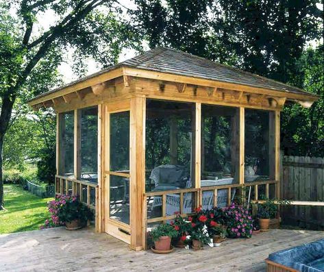 Screened In Gazebo, Gazebo Design Ideas, Gazebo Design, Screened Gazebo, Gazebo Ideas, Gazebo Plans, Building A Porch, Screen House, Cozy Backyard