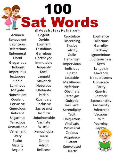 100 Sat Words Sat Vocabulary List, Impressive Vocabulary Words, Sat Vocabulary Words, Sat Books, Sat English, Big Vocabulary Words, Sat Words, Smart Words, Sat Vocabulary