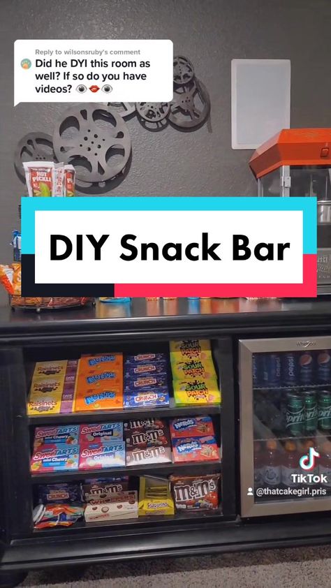 Reply to @wilsonsruby #snackbar #diyproject #furnituremakeover #furnitureflip #fypシ #SamsClubScanAndGo #diy #diyproject #PradaBucketChallenge #build Man Cave Snack Bar Ideas, Snack Bar In Room, Gaming Room Snack Bar, Snack Bar Cinema Room, Movie Room Snack Bar Ideas Diy, Movie Theater Rooms Snack Bar, Home Theatre Snack Bar, Movie Room Snack Bar, Home Theater Snack Bar Ideas