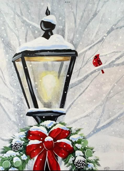 Christmas Card Drawing, Christmas Lamp Post, Lantern Painting, Christmas Window Painting, Gold Art Painting, Christmas Canvas Art, Nature Art Drawings, Posca Marker, Making Spirits Bright