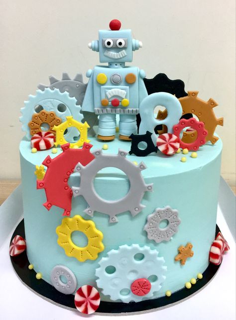 Robot Cakes, Robot Birthday Cake, Robot Birthday Party Decorations, Dino Birthday Cake, Robot Cake, Robot Birthday Party, Happy Birthday Theme, Baby Birthday Decorations, Cake Kit