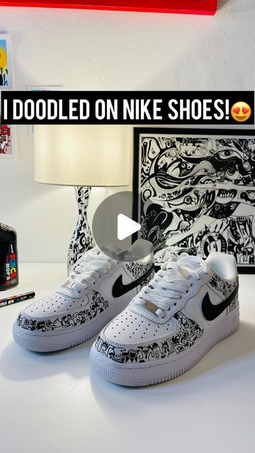 Niloufar Kiarostami Art on Instagram: "Good Morning World! I Love doodling and I love wearing my own custom clothes… I have bought these @nike shoes 2 months ago and have been looking for a time to doodle on them! I did it yesterday😍❤️ & I can wear them on my exhibition and live performance on 3rd of December😍💃🏻 I used a 0.7 mm #posca marker because I think it’s perfect for doodling in small scale and to have clean lines. Wearing clothes that are customised by myself feels so good … It shows my personality and also my passion for art If you want a custom pair of shoes, DM me❤️ #customshoes #poscaart #poscamarkers #posca #nike #customnike #nikeshoes #doodleart #doodling #artvideo #freaklandmamma" Posca Sneakers, Posca Marker Art Ideas, Posca Art Doodle, 3rd Of December, Custom Sneakers Diy, Posca Marker, Posca Art, My Personality, Shoes Drawing