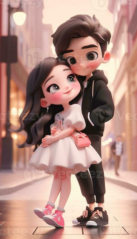 cartoon couple in a city street hugging each other. generative ai. Cartoon Couple Photos, Cute Cartoon Couples Wallpapers, Cute Couple Illustration, Anime Boy Smile, Sweet Couple Cartoon, Anime White Hair Boy, Hug Cartoon, Classy Food, Animated Couples