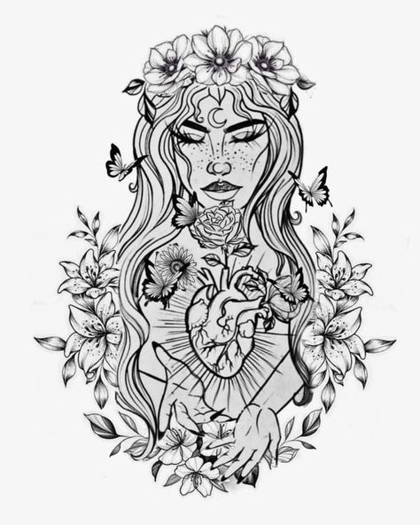 Virgo Woman Tattoo Design, Mom Goddess Tattoo, Rhea Goddess Tattoo, Woman’s Thigh Tattoos, Earth Sleeve Tattoo, Goddess Shoulder Tattoo, Aphrodite Goddess Tattoo Design, Elpis Goddess Tattoo, Virgo Sleeve Tattoo Women