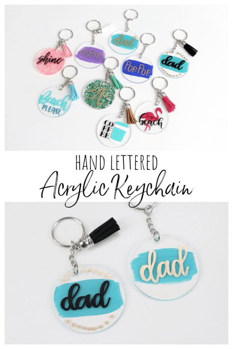 Hand Lettered Acrylic Keychains Painted Acrylic Keychains, Brush Script Fonts, Faux Calligraphy, Calligraphy For Beginners, Acrylic Keychains, Paint Marker, Word Design, Acrylic Keychain, Diy Keychain