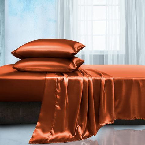 PRICES MAY VARY. 🌺[ Luxury Bed Sheet Spree ]: Three-piece set of Manyshofu sheets. Each includes a twin fitted sheet(39"x75"+15"), a twin flat sheet(66"x96"), a pillowcase(20x30"). This amazing bed spree is not only practical on your own, but can also be given as a holiday gift to a loved one to accompany you and your loved ones like a friend. 🌺[ Ingenious Production ]: Satin sheets are made from top-spec satin fabrics that are as soft as silk. It has to be said that it is very smooth and skin Satin Bed Sheets, Amazing Bed, Satin Bed, Satin Fabrics, Satin Pillow, Satin Bedding, Satin Sheets, Orange Satin, King Sheets