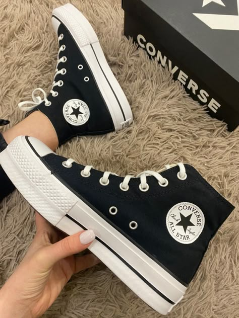 Colored Converse, Black Platform Converse, Cute Converse Shoes, Cute Converse, Pretty Sneakers, Chuck Taylor All Star Lift, White Nike Shoes, Cute Shoes Heels, Black Shoes Heels