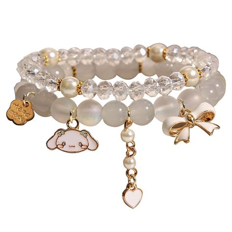 PRICES MAY VARY. My Melody Bracelet - Cute bracelet comes in three styles, Each style contains a crystal bracelet with rosette flower heart charms and an anime bracelet Cinnamoroll Anime Braclet Size - The anime bracelets are 2.5inch(8CM) in diameter. Elastic length. Can fit any size wrist. About 30g Bracelet Material - The double layered bracelet is made of crystal stone. Nickel free. Harmless to your body. Perfect Gift - The is a nice gift to best friends, besties on birthday, new year, Christ Kawaii, Beaded Pearl Bracelets, Elastic Beaded Bracelets, Bracelets Bff, Kawaii Bracelet, Pearl Bracelet Jewelry, Bff Bracelets, Anime Jewelry, Pearl Bracelets